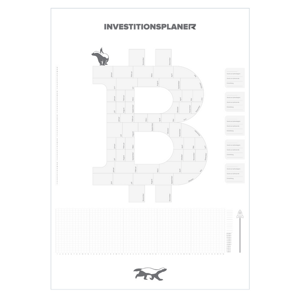 Kryptowährung Bitcoin-Investitionsplaner als Poster zum Ausfüllen